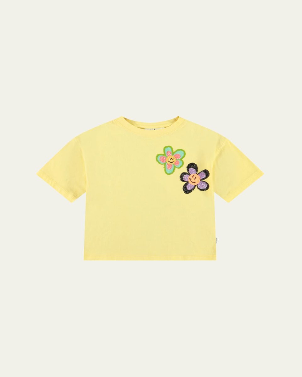 Girl's Reinette Sequin Flowers T-Shirt, Size 8-12